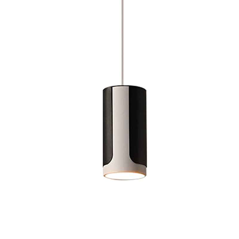 Modern Black And White Dining Table Hanging Light Kit - Sleek Pendant Lamp With Metal Cylinder Shade