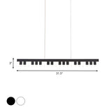 Contemporary Led Acrylic Pendant Ceiling Light In White/Black Piano Key Shape - 3 Options