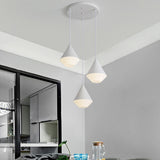 Modern Acrylic Cone Cluster Pendant Light Coffee House Hanging Lamp In White/Grey - 3 Heads Kit