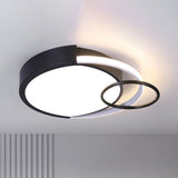 Sleek Black Circle Flush Mount Minimalist Led Metallic Ceiling Lamp - 16.5’/20’ Diameter