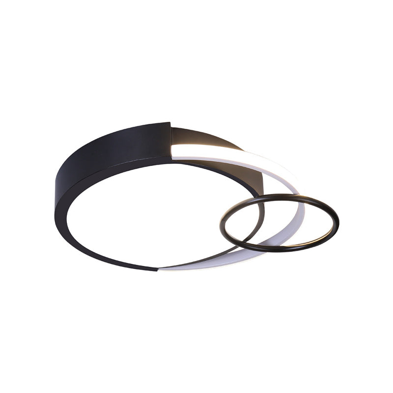 Sleek Black Circle Flush Mount Minimalist Led Metallic Ceiling Lamp - 16.5/20 Diameter Versatile
