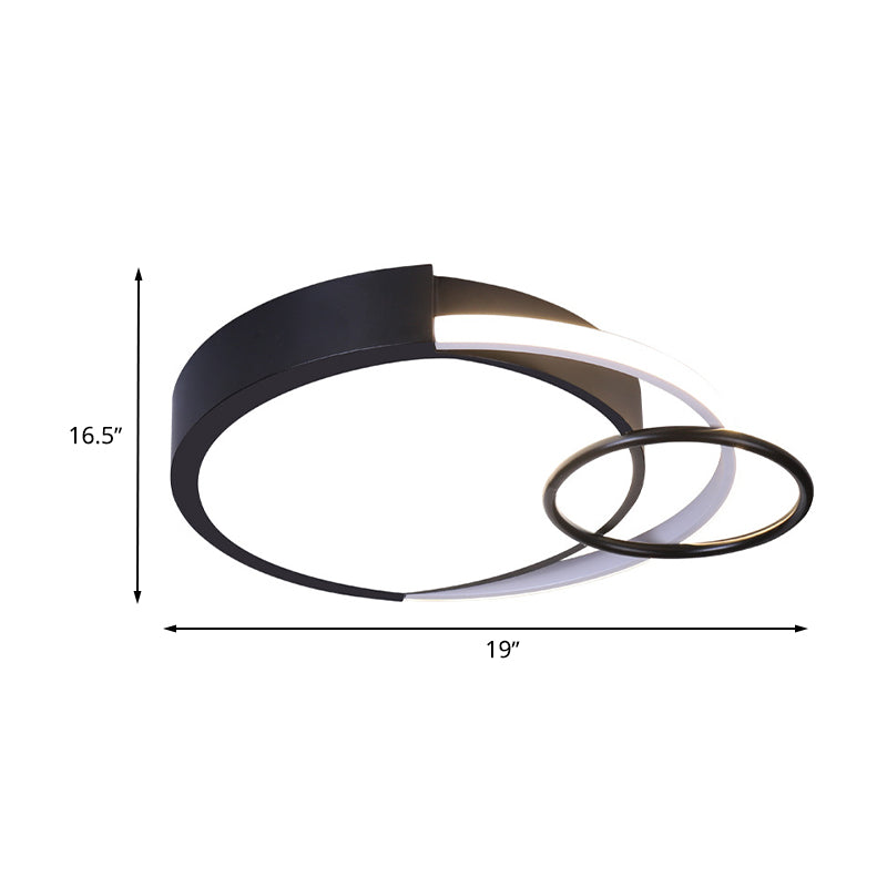 Sleek Black Circle Flush Mount Minimalist Led Metallic Ceiling Lamp - 16.5/20 Diameter Versatile