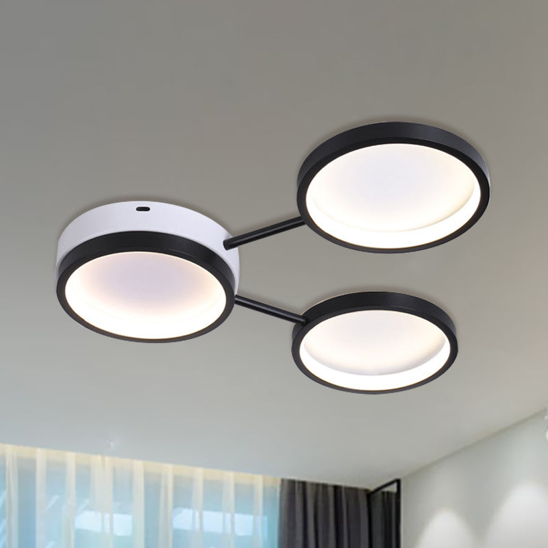 Minimalist Led Flushmount Lamp: Acrylic 3-Ring Black Flush Mounted Ceiling Light In Warm/White /