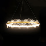 Gold Finish Led Ceiling Light With Textured Acrylic Shade - Modern Hoop Chandelier Pendant Lamp