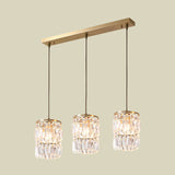 Modern Crystal Pendant Lamp With 3-Bulb Brass Finish Hanging Light Fixture And Linear/Round Canopy