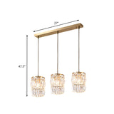 Modern Crystal Pendant Lamp With 3-Bulb Brass Finish Hanging Light Fixture And Linear/Round Canopy