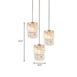 Modern Crystal Pendant Lamp With 3-Bulb Brass Finish Hanging Light Fixture And Linear/Round Canopy