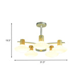 Modern Mushroom Semi Flush Ceiling Lamp With Opal Frosted Glass Wood Finish - 5/6 Head For Bedroom