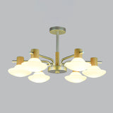 Modern Mushroom Semi Flush Ceiling Lamp With Opal Frosted Glass Wood Finish - 5/6 Head For Bedroom