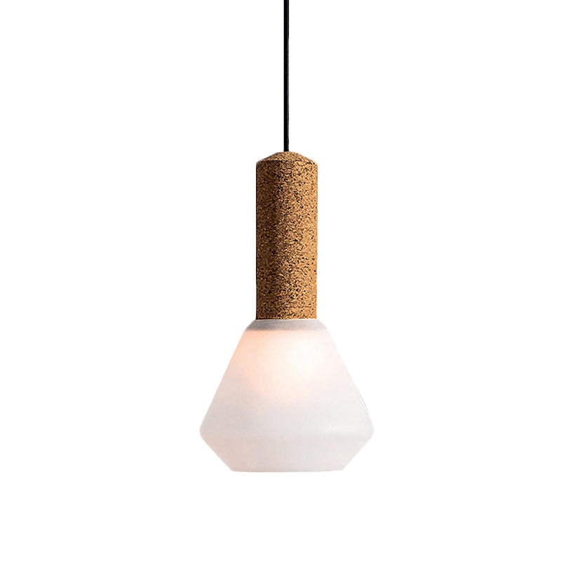 Modernist Wood Diamond Pendant Light With Textured White/Smoke Gray Glass Shade