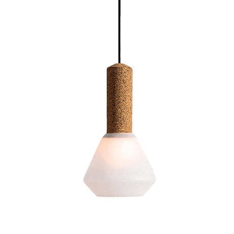Modernist Wood Diamond Pendant Light With Textured White/Smoke Gray Glass Shade