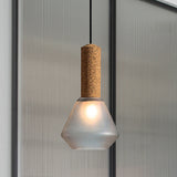 Modernist Wood Diamond Pendant Light With Textured White/Smoke Gray Glass Shade