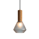 Modernist Wood Diamond Pendant Light With Textured White/Smoke Gray Glass Shade