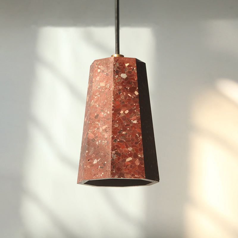 Terrazzo Nordic Pendant Light Kit - Polygon Restaurant Ceiling Lamp (1 Head) In Black/Red/Green Red