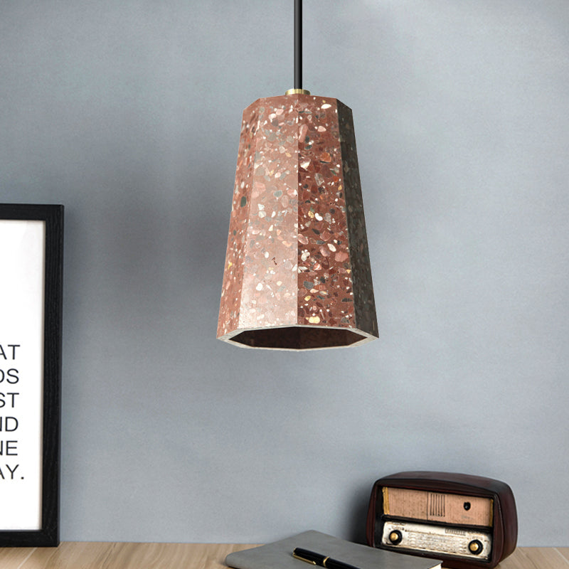 Terrazzo Nordic Pendant Light Kit - Polygon Restaurant Ceiling Lamp (1 Head) In Black/Red/Green