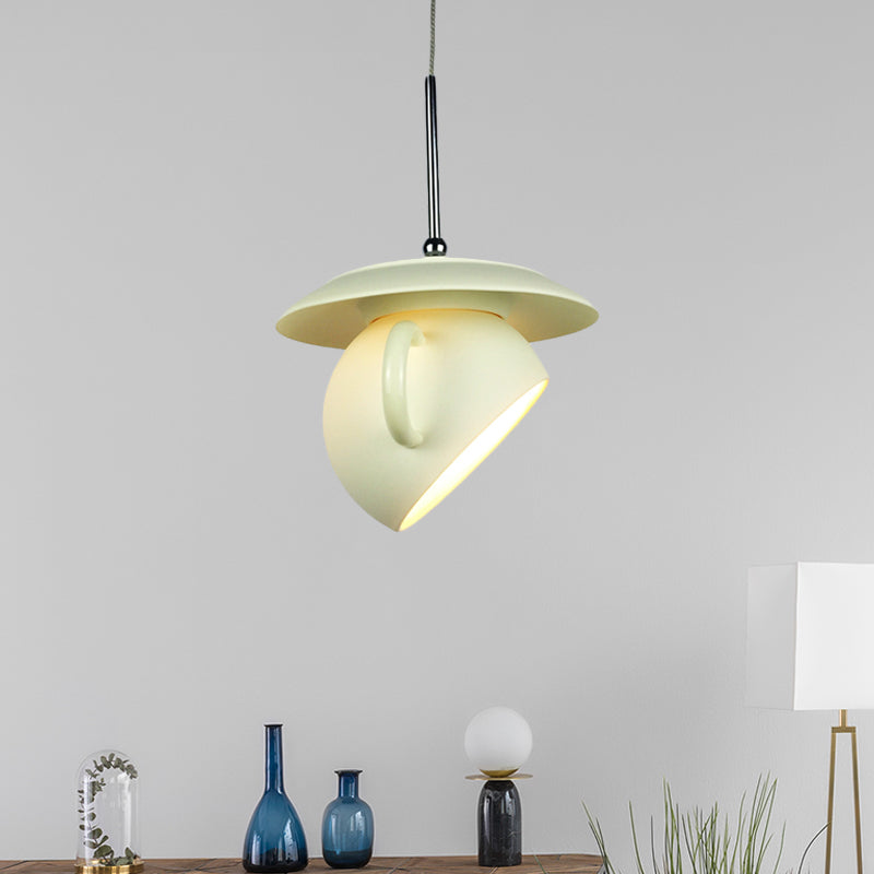 Modern Macaron Coffee Cup Led Ceiling Lamp With Cement Shade - White/Blue/Yellow Finish Yellow
