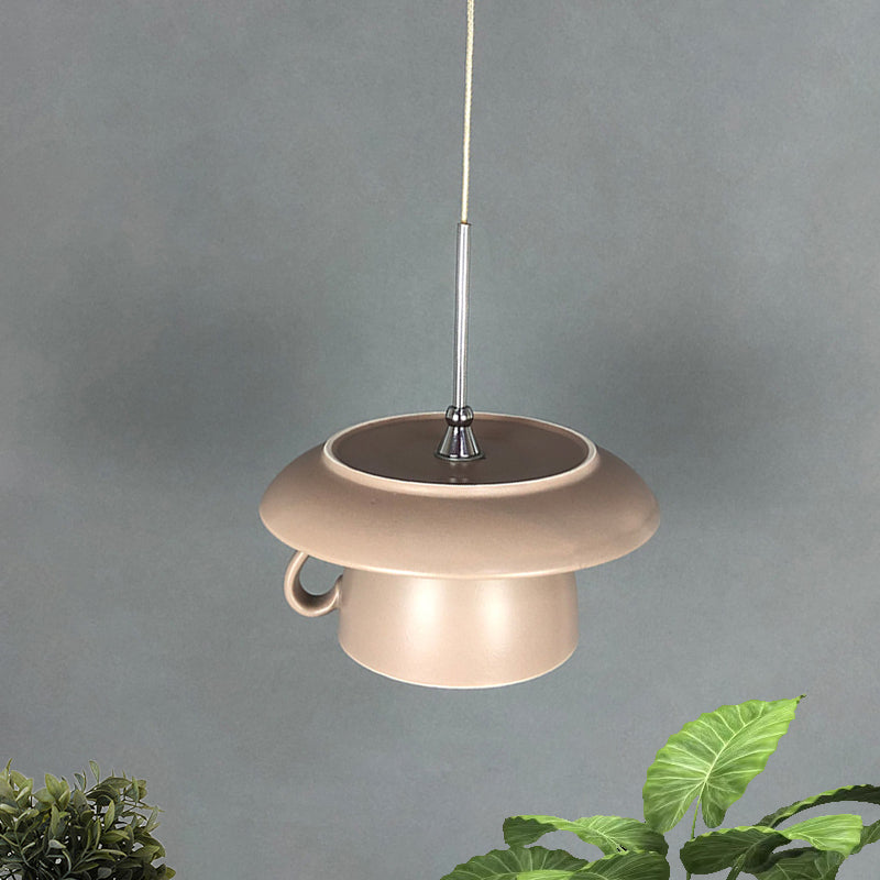1-Light Macaron Pink/Grey/Green Restaurant Pendant Lamp With Ceramic Coffee Cup Shade Led Hanging