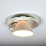 Modern White Coffee Cup Flushmount Light - 1 Head Gypsum Led Ceiling Fixture