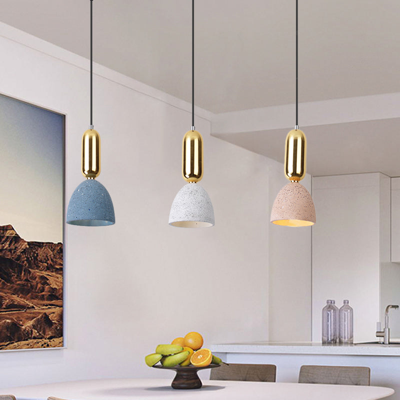 Terrazzo Macaron Dome Pendant Light: 3-Light Cluster Ceiling Lamp In White-Pink-Blue