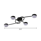 Modernist Led Drum Living Room Semi-Flush Black Ceiling Lamp With Twisted Arm 4 Lights