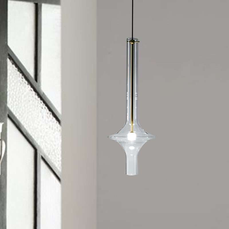 Minimalistic 1-Head Led Suspension Pendant Lamp - Clear Glass Wavy Tube Design