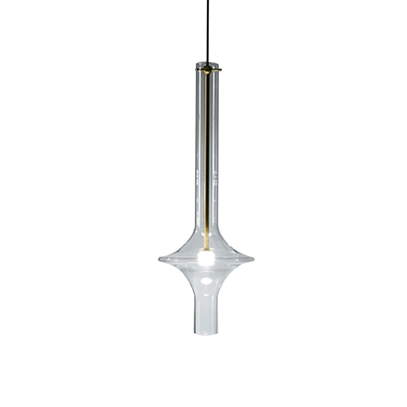 Minimalistic 1-Head Led Suspension Pendant Lamp - Clear Glass Wavy Tube Design