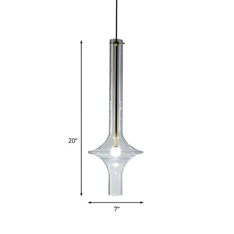 Minimalistic 1-Head Led Suspension Pendant Lamp - Clear Glass Wavy Tube Design