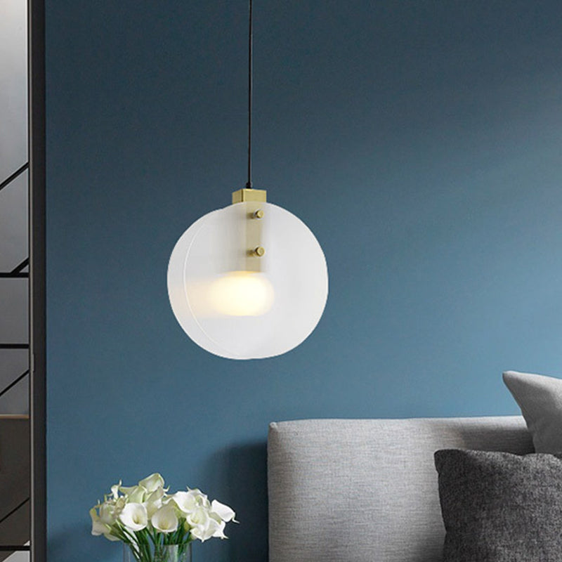 Modern Hanging Light Fixture With Dual Discs White Textured Glass Shade And 1 Bulb