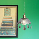 Vintage Brass Scalloped Bowl Pendant Lamp - Clear/Smoke Gray Water Glass 1 Bulb Hanging Lighting