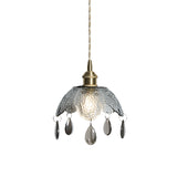 Vintage Brass Scalloped Bowl Pendant Lamp - Clear/Smoke Gray Water Glass 1 Bulb Hanging Lighting