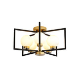 Modern 5-Head Black And Gold Flush Mount Lighting For Living Room