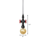 Industrial Black Ball/Capsule Suspension Light With Amber Glass - Ceiling Pendant Pipe Lamp (1
