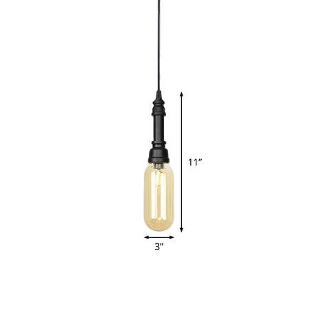 Industrial Black Ball/Capsule Suspension Light With Amber Glass - Ceiling Pendant Pipe Lamp (1