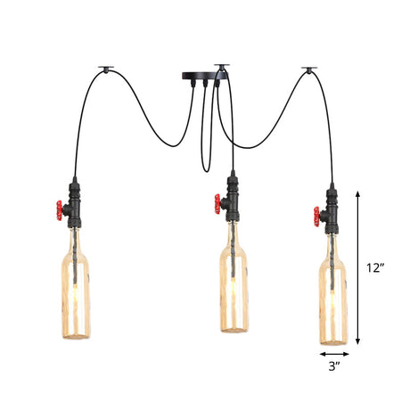 Industrial Bottle Multi Pendant Light - Amber Glass Swag Suspension Lamp