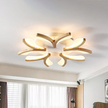 Modern Wood Y-Shape Semi Flush Light With 3/5 Heads - 23.5/27.5 W Led Ceiling Lamp In Warm/White