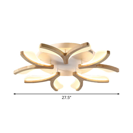 Modern Wood Y-Shape Semi Flush Light With 3/5 Heads - 23.5/27.5 W Led Ceiling Lamp In Warm/White