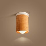 Minimalistic Beige Tubular Flushmount Ceiling Lamp With Wood Accent For Bedroom - 1 Bulb Flush Mount