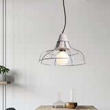 Industrial Silver Cylinder Pendant Light Fixture With Iron Head And Cage Design