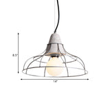 Industrial Silver Cylinder Pendant Light Fixture With Iron Head And Cage Design