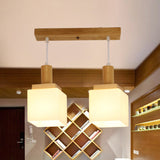 Modern Wood Cube Hanging Light With Opal Glass Shades - 2/3 Heads Pendant Lamp Fixture 2 /
