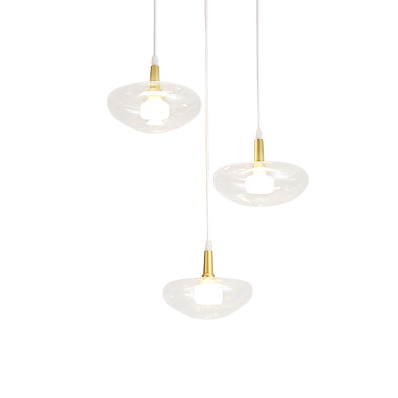 Vintage Oval Clear Glass Chandelier - Elegant Dining Room Pendant Lamp With 3 Bulbs And Stylish