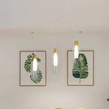 Modern Tulip Glass Pendant Chandelier Clear Wood Accents 3-Bulb Hanging Ceiling Lamp