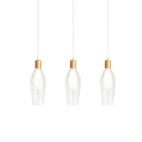 Modern Tulip Glass Pendant Chandelier Clear Wood Accents 3-Bulb Hanging Ceiling Lamp