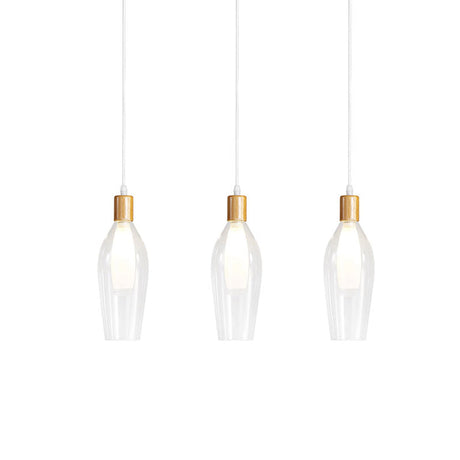 Modern Tulip Glass Pendant Chandelier Clear Wood Accents 3-Bulb Hanging Ceiling Lamp