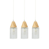 Modern 3-Bulb Wood Suspension Lamp: Clear Cracked Glass Tube Pendant For Dining Room