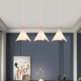 Modern Acrylic Pendant Light With 3 White Conical Heads For Living Room