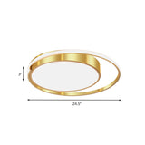 Modern Metal Drum Led Ceiling Fixture Gold Flush Light With Ring Design - Ideal For Bedroom