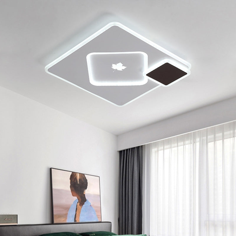 Modern Acrylic Led Flush Mount Light Fixture With Maple Leaf Pattern - 16/19.5 Wide Black/White