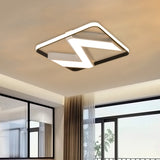 Modernist Black And White 18/21.5 Flush Mount With Metallic Wavy Design White/Warm Led Lighting