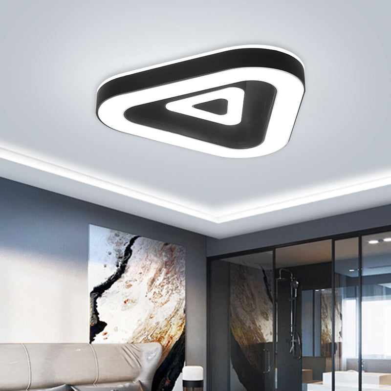 Contemporary Triangular Flush Mount Led Ceiling Light - 18/21.5 Wide Black/White Ideal For Bedrooms